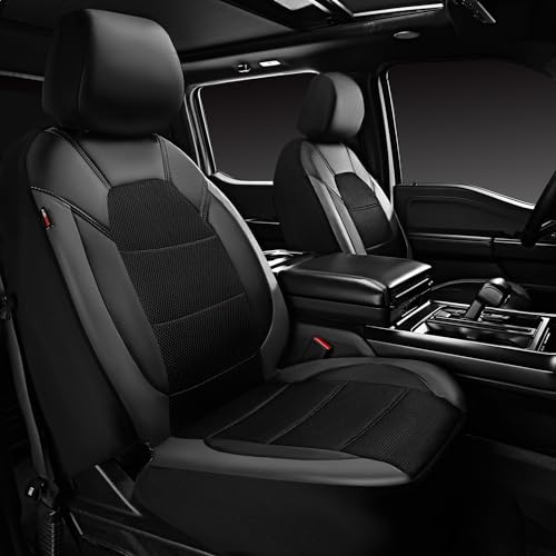 CAR PASS Leather Seat Covers, Automotive Sport Car Seat Cover Super 5mm Composite Sponge Inside, Airbag Compatible Universal Fits Most Cars, SUVs, Trucks and Vans (Full Set,Black & Gray) - color: Black and Gray, size: Full Set