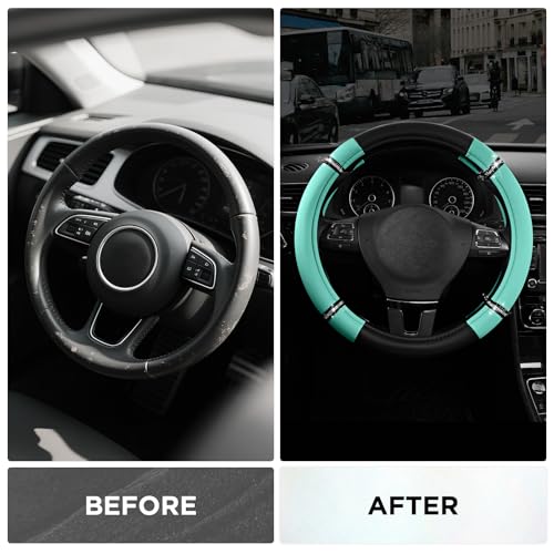 Road Comfort Leather Steering Wheel Cover – Premium Anti-Slip Car Steering Wheel Grip Cover – Universal Fit for 14.5”–15” Cars, Trucks & SUVs - Mint - color: Mint