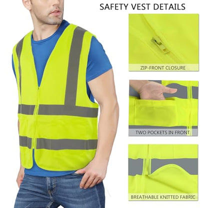 High Visibility Reflective Safety Vest for Men and Women,Construction Work Vest with Pocket,Fluorescent Yellow - size: X-Large