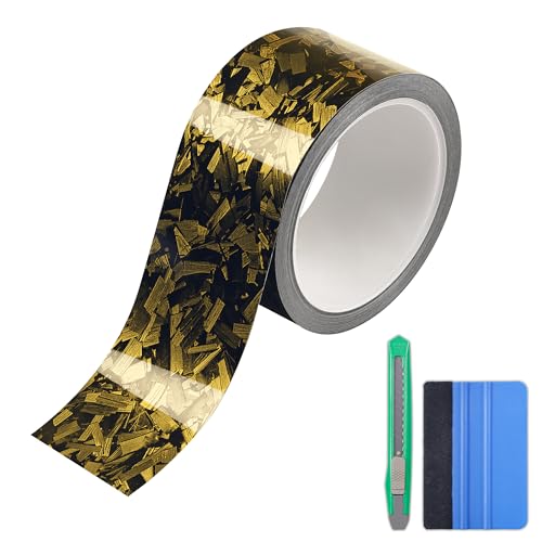 Lypumso Gloss Forged Carbon Fiber Vinyl Wrap Tape 2" x 30ft - with Tool Kit for Chrome Delete, Door Sill Protector, Car Trim Blackout DIY Auto Detailing (Yellow) - color: Yellow, size: 2inch x 30ft