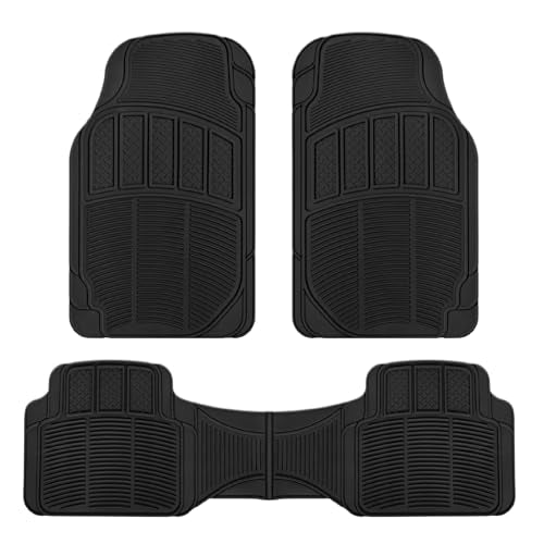 BDK 3-Piece ProLiner Heavy Duty Front & Rear Rubber Floor Mats, Universal Fit Liners for Cars SUVs Trucks Vans, All Weather Protection with Anti-Slip Nibs, Flexible Contours Fits Most Vehicles - Black