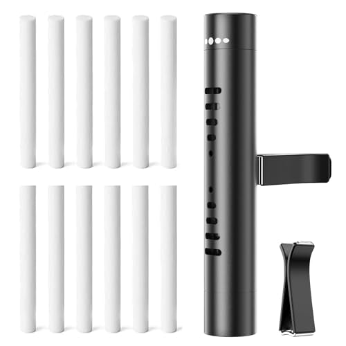 2pcs Car Air Freshener Diffuser Vent Clips，With 12 Odorless Refill Sticks,Essential Oil Car Diffuser Suitablefor:Car,Bathroom,OfficeScenario,Cloakroom,Bedrooms,Present (Black)