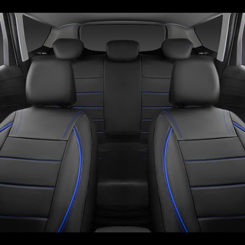 CAR PASS Universal FIT Piping Leather Car Seat Cover, for suvs,Van,Trucks,Airbag Compatible,Inside Zipper Design and Reserved Opening Holes (Full Set, Black and Blue) - color: Blue Black