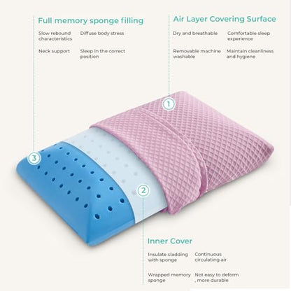 Travel Pillow Memory Foam Pillows, Camping Pillow-Compressible Medium Firm, Breathable Cover, Ideal Backpacking Hiking, Bed Pillows, Airplane and Car (Apricot Pink, M) - color: Apricot Pink, size: M-17.7*11.8in