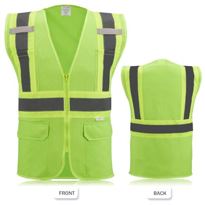 High Visibility Reflective Safety Vest with Zipper and Pockets grass green,M - color: Grass Green, size: Medium