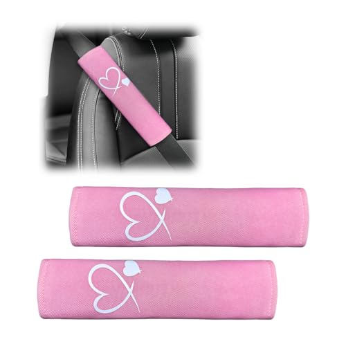 Craedli 2PCS Heart-Shaped Car Seat Belt Covers, Comfortable Auto Seat Shoulder Strap Pads Protect Neck, Cute Soft Vehicle Safe Harness Pad for Most Cars (Pink) - color: Pink