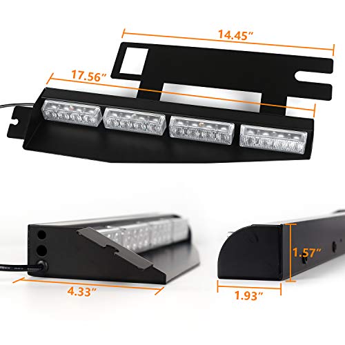 ASPL 32LED Visor Lights 26 Flash Patterns Windshield Emergency Hazard Warning Strobe Beacon Split Mount Deck Dash Lamp With Extend Bracket (Red/White/Red/White) - color: Red/White/Red/White