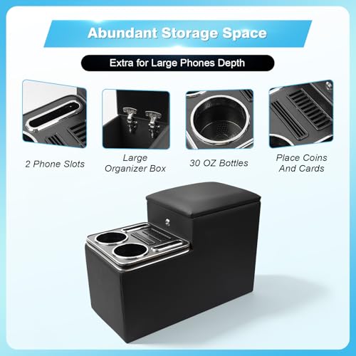 Center Console Between Seats for Minivans, Featuring Cup Holders, Coin Compartment, and Card Slot Center Console for Trucks, Minivans, and SUVs Front Seat Bench Center with Locking (Regular)