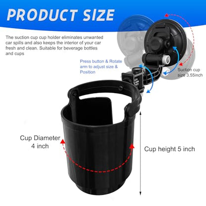 Recessed Folding Cup Drink Holder, Premium Quality Sturdy Folding Car Console Bottle Can Holder, Adjustable Automotive Drink Holder with Suction Cup, Car Accessories