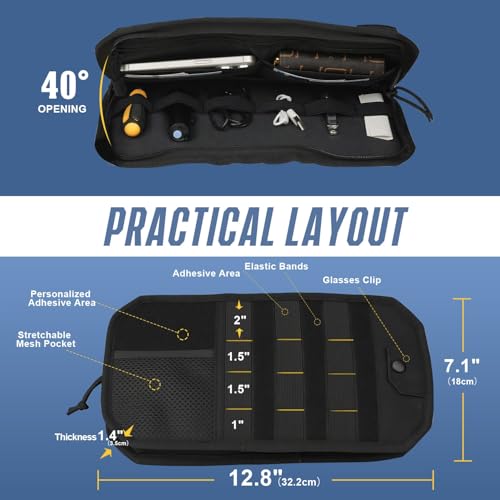 Hiseanllo Car Sun Visor Organizer, Multi-Pocket Visor Organizer Storage Pouch with Zippers, Elastic Bands & Glasses Clip, Car Visor Accessories
