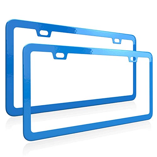 Blue License Plate Frame, Metal Thin Stainless Steel with 2 Holes Screw Cap, 2 Pack (Blue) - color: Blue