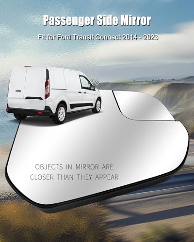 Passenger Right Heated Mirror Glass with Blind Spot Fit for Ford Transit Connect 2014–2023 Replace DT1Z-17K707-F FO1325168, Replacement Mirror Glass w/ABS Holder - size: Passenger Side