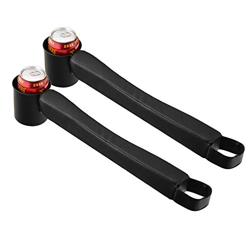 Supin 2 Prices Car Seat Gap Filler Pad PU Leather Console Side Pocket Organizer and one Cup for Cellphone Wallet Coin Key (Black) - color: Black