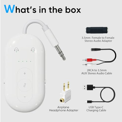 Airplane Bluetooth Adapter for Headphone Earphone, Bluetooth Audio Transmitter for TV, Transmitter Receiver 2 in 1 Dongle Work wih 3.5mm AUX Jacks for Speaker, Car, Gym