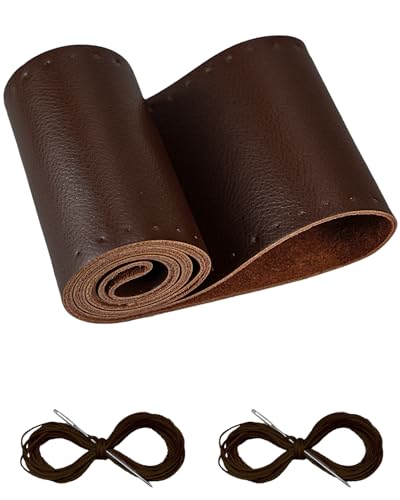 BELINOUS Leather Steering Wheel Cover Lace Up, Stitch on Steering Wheel Wrap, Universal Fit 13-20 Inch Car Truck Pickup Boat, A Whole Piece of Cowhide, DIY w/Needle Thread (Size M0, Coffee) - color: Coffee, size: M0