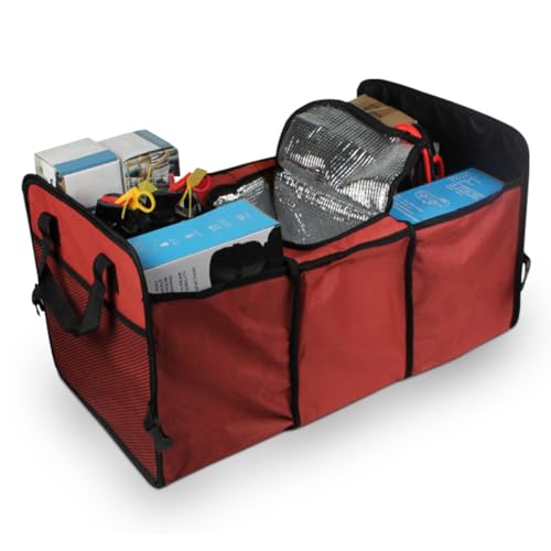 Car Trunk Organizer, Oxford Fabric Waterproof & Anti-Slip Vehicle Storage Box with Leak Proof & Insulated Cooler Bag, Large Capacity Foldable Auto Storage Box for Car, SUV, Truck (Red) - color: Red
