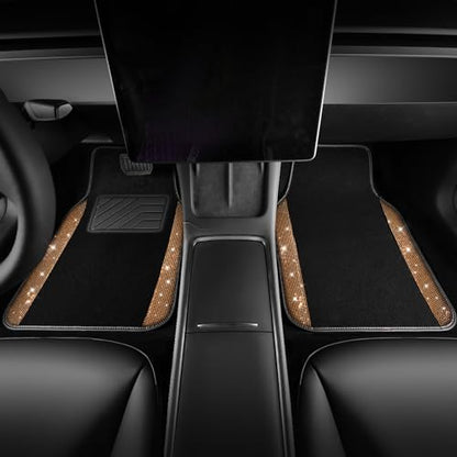CAR PASS Bling Diamond Car Floor Mats, Shining Rhinestone Carpet Sparkly Glitter Crystal with Anti-Slip PVC Heel Pad Waterproof Universal Fit Automotive SUV,Sedan,Van,Cute Girl Women,4pcs Golden - color: Golden