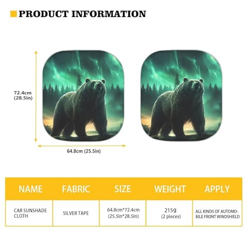 Fit Most Cars SUV Trucks Windshield Sunshade,Aurora Bear 2 PCS Foldable Sun Shade Can Blocks UV Rays Keep Your Vehicle Cool - color: Aurora Bear