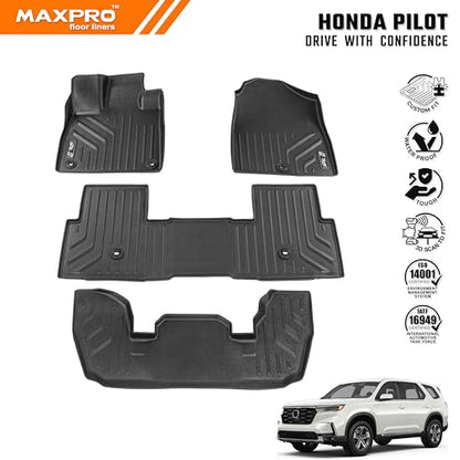 Premium MAXPRO Floor Mats for 2023-2025 Honda Pilot | 3-Row Complete Set | Car Floor Mat All Weather Waterproof TPE Floor Liners | Custom Fit Automotive Floor Mats Honda Accessories Car Mats Full Set - size: Complete 3 Row