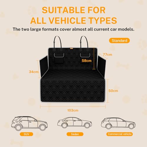 Toozey Dog Car Seat Cover for SUV, Sedan & Van, Waterproof & Tear-Resistant Back Seat Pet Cover for Dogs with Side Walls, Non-Slip Backing & Bumper Guard, Black Standard: 72.8"x40.6" - size: Standard (72.8 x 40.6 Inches)