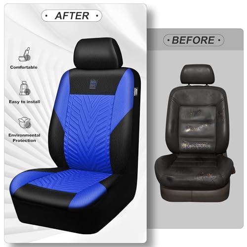 CAR PASS Faux Leather Car Seat Covers Full Set, 3D Tyre Embossed, Universal Fit for Most 5 Seats Car, Truck, SUV, Automotive, Airbag Compatible, Scrachproof Waterproof Heavy-Duty Deluxe (Blue) - color: Black Blue