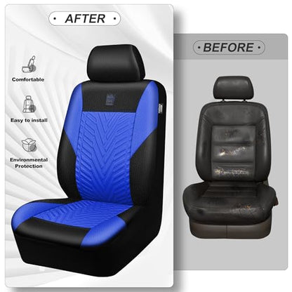 CAR PASS Faux Leather Car Seat Covers Full Set, 3D Tyre Embossed, Universal Fit for Most 5 Seats Car, Truck, SUV, Automotive, Airbag Compatible, Scrachproof Waterproof Heavy-Duty Deluxe (Blue) - color: Black Blue