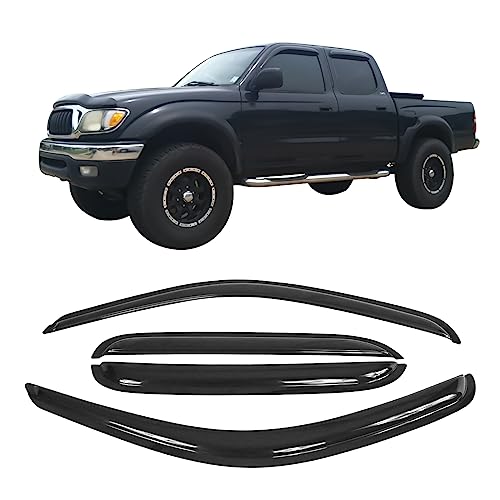 Window Visor Compatible with 2001-2004 Toyota Tacoma Crew Cab, Slim Style Acrylic Smoke Tinted 4PCS Sun Rain Shade Guard Wind Vent Air Deflector by IKON MOTORSPORTS, 2002 2003 2004