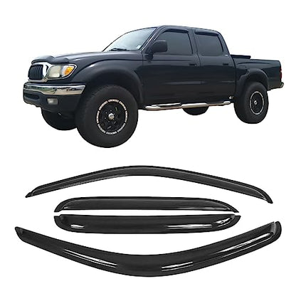 Window Visor Compatible with 2001-2004 Toyota Tacoma Crew Cab, Slim Style Acrylic Smoke Tinted 4PCS Sun Rain Shade Guard Wind Vent Air Deflector by IKON MOTORSPORTS, 2002 2003 2004