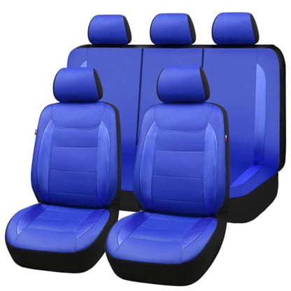 Flying Banner car seat Covers Protects Water Proof Faux Leather Carbon Fiber Fronts Rear Bench Covers (Blue Blue, Full Set - 8PCS) - color: Blue Blue, size: Full Set -- 8pcs