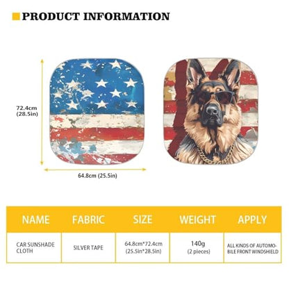 American Flag Car Front Windows Sunshade German Shepherd Automotive Windshield Sun Shade 2 Pieces Auto Shade Reflective Car Sunshade UV Rays Protection - color: American Flag and German Shepherd
