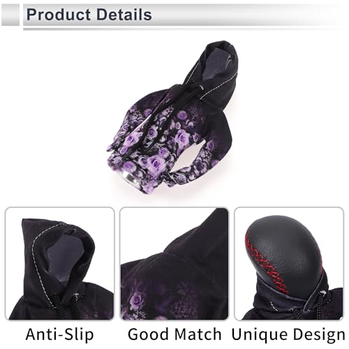 1 Pc Universal Gear Shift Knob Cover Automotive Manual Stick Shifting Handle Protector Flower Hoodie Style Black,Purple Polyester