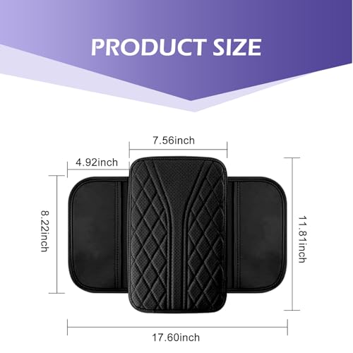 Car Center Console Cover, Leather Center Armrest Cover with Storage Bags, Automotive Heightening Console Protection Pad, Universal for Cars, Trucks, SUVs (Black) - color: Black