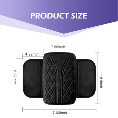 Car Center Console Cover, Leather Center Armrest Cover with Storage Bags, Automotive Heightening Console Protection Pad, Universal for Cars, Trucks, SUVs (Black) - color: Black