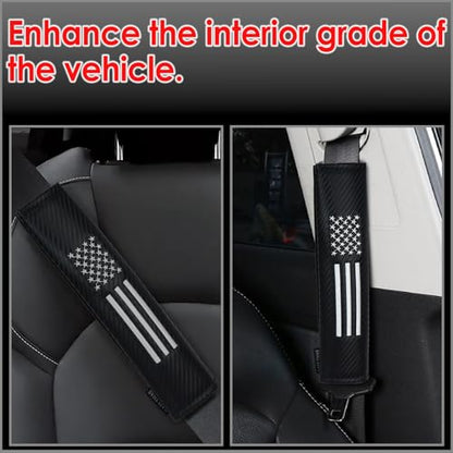 KAELTHAS 2 PCS Car Seat Belt Cover Pad Cushions Comfortable Driving Interior Accessories for Car SUV Truck Tractor Golf Cart UTV (Carbon Fiber with USA Flag) - style: Carbon Fiber with USA Flag