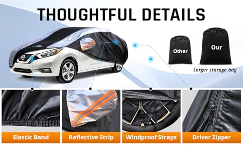 Versa Car Cover Waterproof All Weather with Silver Strip Design, Custom Fit for Versa 20012–2025, Versa Accessory with Door Zipper & Windproof Straps - size: Custom Fit Nissan Versa