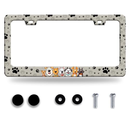 Personalise Dog License Plate Frame Paw Prints License Plate Frames Car Universal Stainless Steel Accessories Cars Decor with 2 Holes and Screws Fits Standard Us Vehicles Size 12.2 X 6 Inches - color: Dog