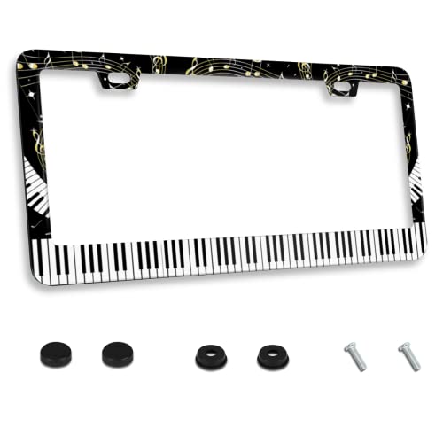 Personalized License Plate Frame Stainless Steel Beautiful Piano Keys Music Notes Car License Plate Accessory Decorative 2 Holes and Screws Fits US Standard License Plates Size: 12.2 x 6.3 in - color: Beautiful Piano Keys Music Notes, size: One size