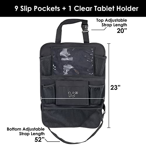 Trail maker 2 Pack Backseat Car Organizer, Kick Mats Back Seat Protector with Touch Screen Tablet Holder, Back Seat Organizer for Kids, Travel Accessories with 9 Storage Pockets