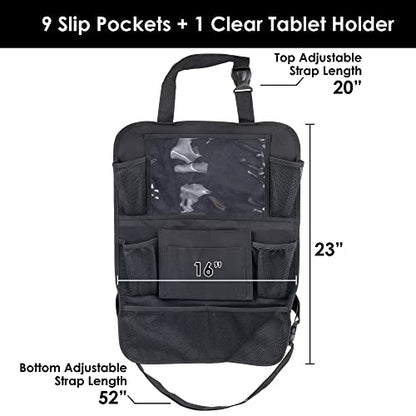Trail maker 2 Pack Backseat Car Organizer, Kick Mats Back Seat Protector with Touch Screen Tablet Holder, Back Seat Organizer for Kids, Travel Accessories with 9 Storage Pockets