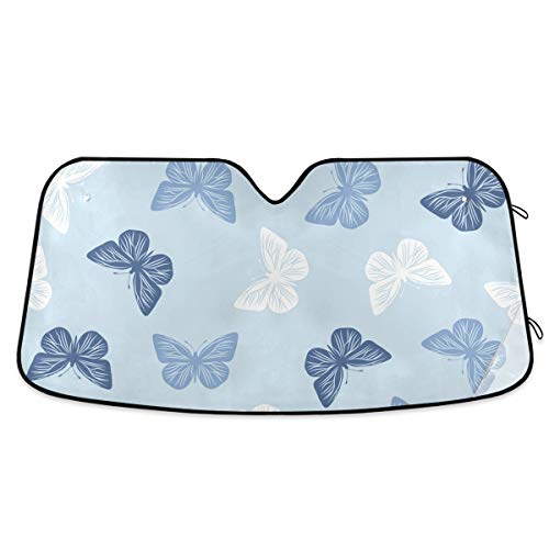 Butterfly Pattern Car Windshield Sun Shade Block UV Rays Sun Visor Protector Accordion Folding Sunshade Keep Vehicle Cool and Damage Free, Easy to Use, Fits Windshields of Various Sizes - color: Light blue-butterfly pattern