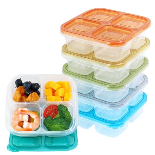 Finorder 6 Pack 4-Compartment Food Containers, Reusable Snack Containers for Kids Adults School Work Picnic Trip, Lunch Bento Box Meal Prep Containers (Dark Color Set) - color: Dark Color- 6pack