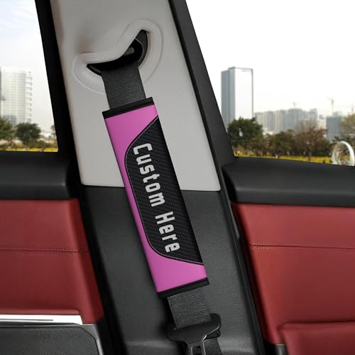 Custom Seat Belt Cover Pad – Personalized Carbon Fiber Seatbelt Covers with Logo, Text & Image – Car Accessories for Women, Men & Kids – Seatbelt Cushion Shoulder Pads for Car, Truck, SUV, Backpack - color: Pink