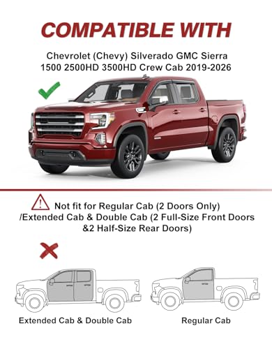 Outside-Mount Window Rain Guards Fit for Chevrolet (Chevy) Silverado&GMC Sierra 1500 2500HD 3500HD Crew Cab 2019-2026, Extra Durable Window Visors Deflector Dark Smoke Vent Shades Car 4-pcs - size: 19-26 Silverado/Sierra 1500 2500HD 3500HD Crew Cab