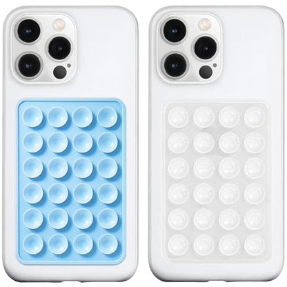LvShuLiangPin 2 Pack Silicone Suction Phone Case Mount, Silicon Adhesive Phone Grip for Smartphones, Hands-Free Mirror Shower Phone Holder for Selfies, Tiktok Videos (Baby Blue&Translucent) - color: Baby Blue&Translucent