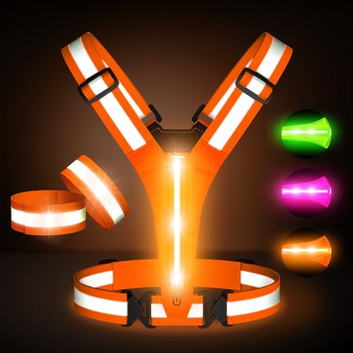 Led Light Up Running Vest Reflective Vest for runners night walking, Rechargeable Reflective Running Vest High Visibility - color: Orange