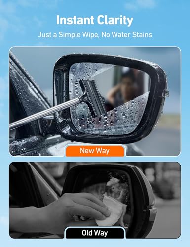 AstroAI Car Windshield Cleaner Tool, Window Cleaning Kit with 39in Car Mirror Squeegee, 4 Reusable Microfiber Pads and Extendable Handle, Blue - style: with a Mirror Squeegee