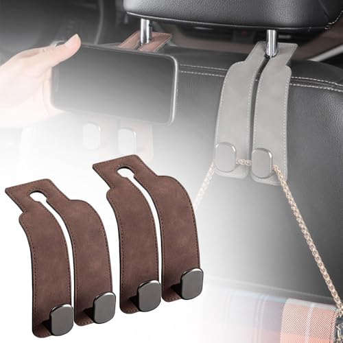 Headrest Hooks for Car, 2026 New Car Seat Hooks for Headrest, Car Seat Back Organizer Storage Hook for Hanger Purses and Bags, Double Hook Leather Purse Holder for Car (Brown*2) - color: Brown*2
