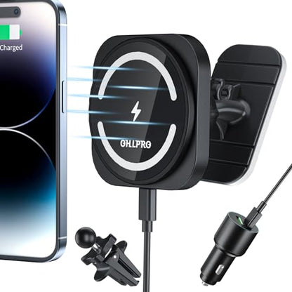 OHLPRO for Magsafe Car Mount, Super Strong Magnetic Wireless Car Charger Compatible with iPhone 17 Pro max,17/16/15/14/13 Series, [with QC 3.0 Adapter] Dashboard Car Phone Holder - style: Black+QC 3.0 Adapter