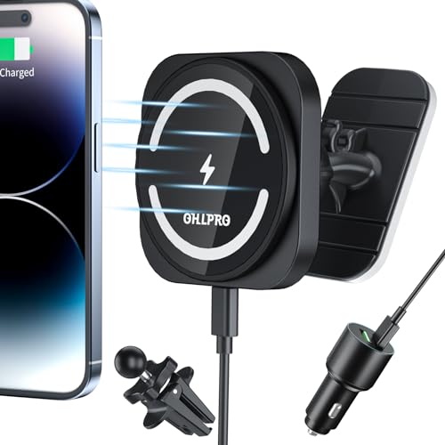 OHLPRO for Magsafe Car Mount, Super Strong Magnetic Wireless Car Charger Compatible with iPhone 17 Pro max,17/16/15/14/13 Series, [with QC 3.0 Adapter] Dashboard Car Phone Holder - style: Black+QC 3.0 Adapter