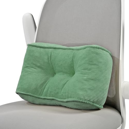 Lumbar Support Pillow for Study Desk Chair, Bite-Size Natural Latex Foam Back Support Pillow for Lower Back Pain Relief, Soft & Support Corduroy Office Chair Cushion, S, Green - color: Green, size: S (14.9"x9")